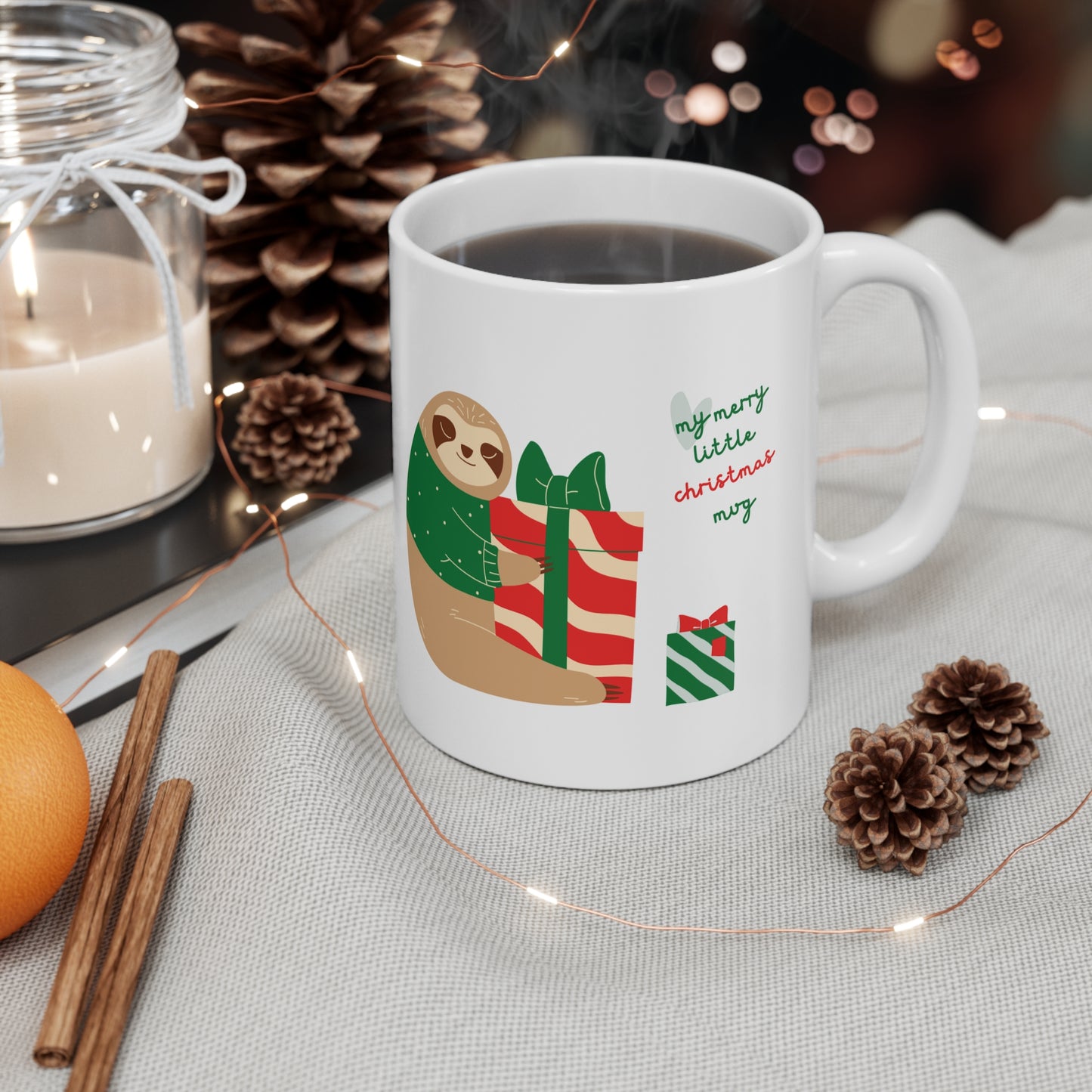 Merry Little Christmas Sloth Mug – Cute Holiday Gift, Cozy Winter Coffee Cup