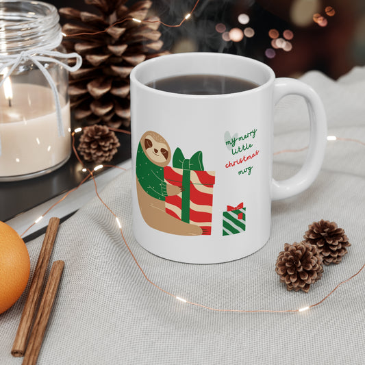Merry Little Christmas Sloth Mug – Cute Holiday Gift, Cozy Winter Coffee Cup